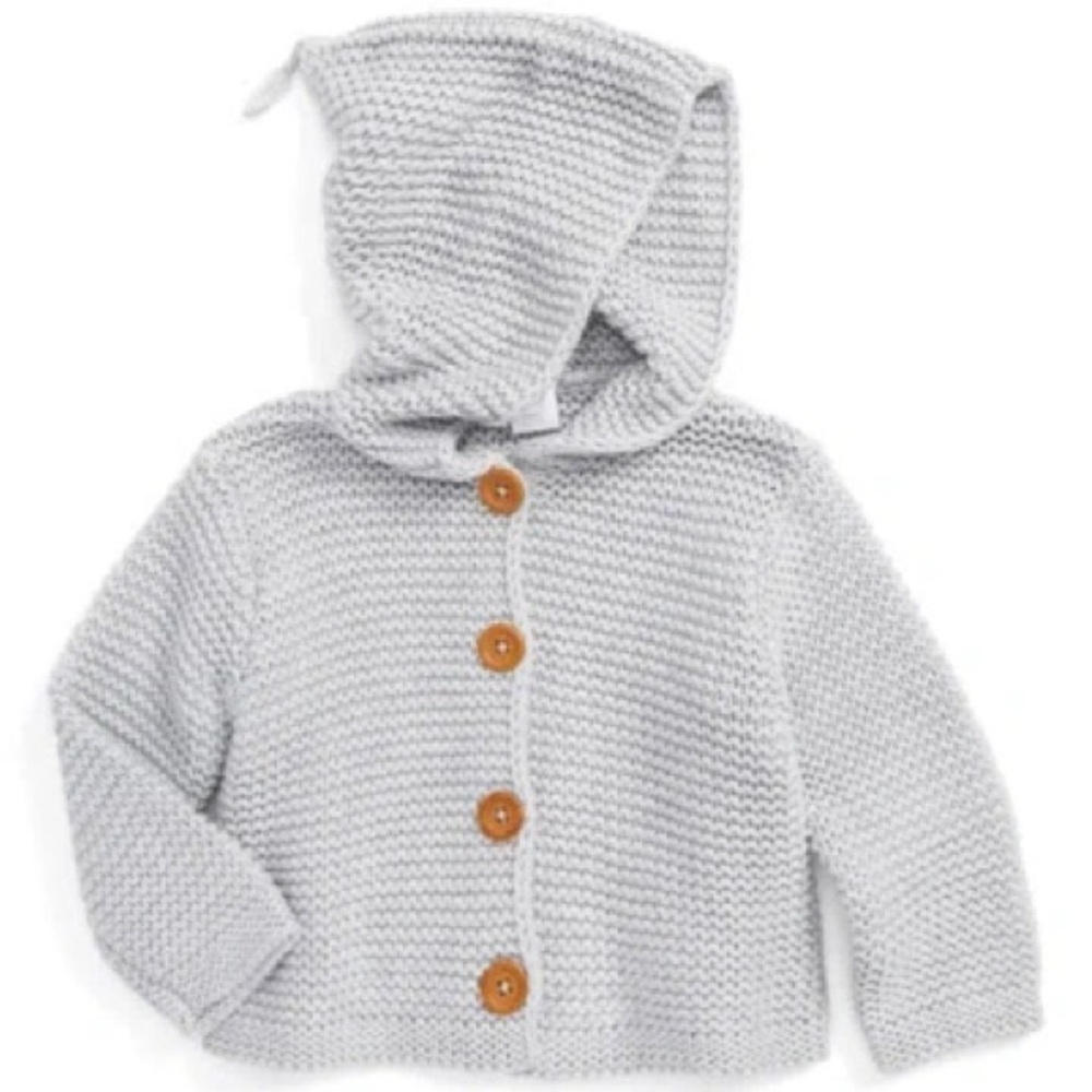 Nordstrom Light Gray Hooded Cardigan with Brown Buttons